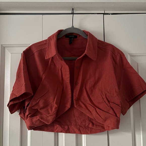 Forever 21 Tops - Forever 21 Cropped Button-Up Top - Rust